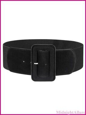 Wide Suede Elastic Belt Vintage Chunky Square Buckle Stretch Waist Belt